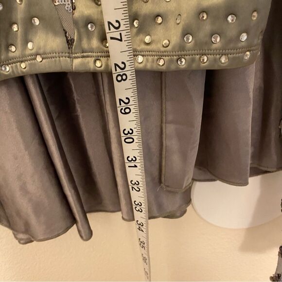 Glamour solo dance costume custom silver gray 2 piece maxi skirt crop top XLC - Picture 10 of 15